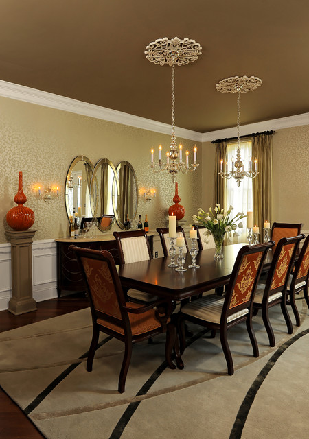 Классический дизайн столового помещения с оригинальными элементами декора.