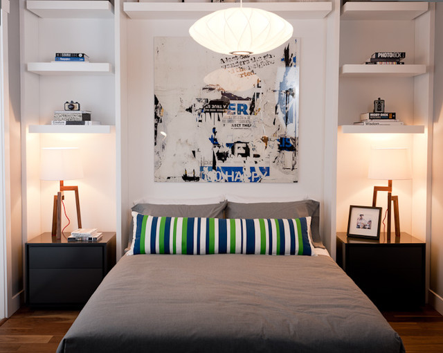 Современный дизайн спальной в серых тонах 